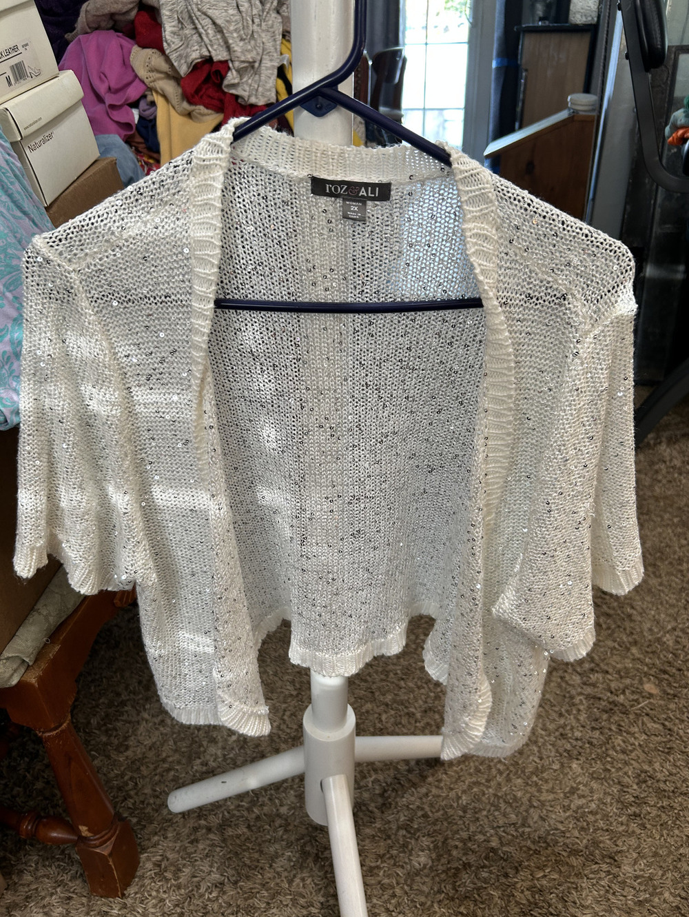 Roz & Ali Women's 2X Sequin Knit Cardigan Sweater